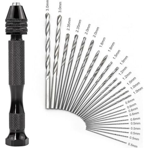 Kit de Mini Perceuse à Main de Precision avec 25 Pcs Forets Hélicoïdaux (0,5 à 3,0mm), Outils Rotatifs de Précision pour Métal, Bois, Travaux Manuels, Bijoux, Assemblage, Modélisme (1/4)