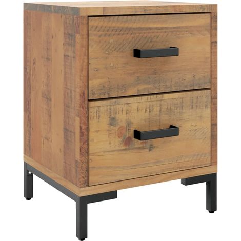Mesita de noche con dos cajones 36 x 30 x 45 cm madera de pino MDF y metal DEC034102