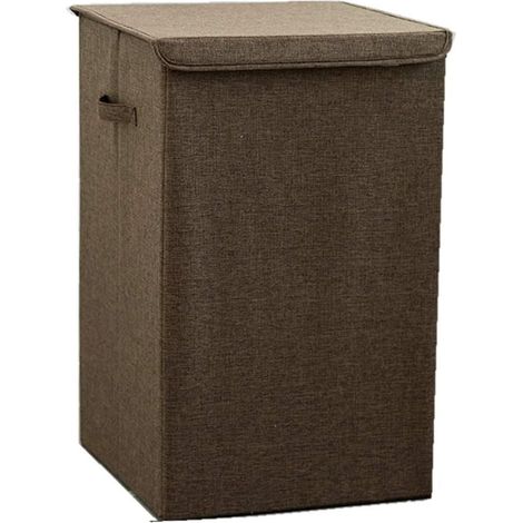 Panier À Linge - Pliable Avec Couvercle - Capacité 40 X 40 X 63 Cm - Polyester Et Carton - Café - 1 Pièce (1/5)
