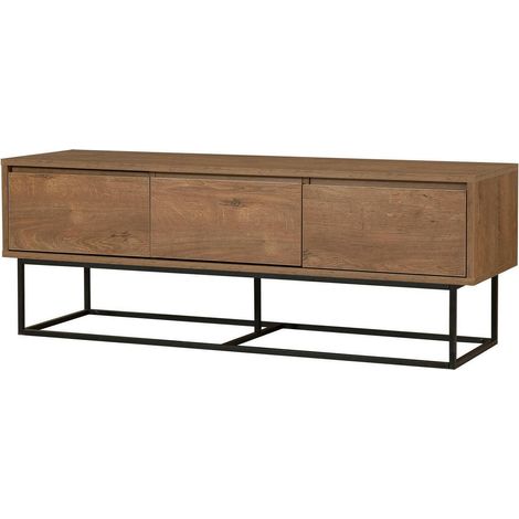 Dmora - Mobile porta TV Iginia, Credenza da soggiorno, Armadio basso per TV, Base parete attrezzata, 140x40h50 cm, Noce e Nero (1/5)