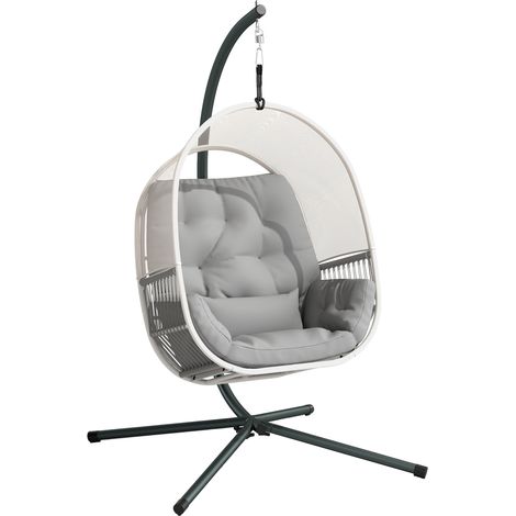 Fauteuil suspendu avec structure, balancelle suspendue en forme d'œuf avec coussin moelleux et profond, coussins d'assise gris clair (1/5)