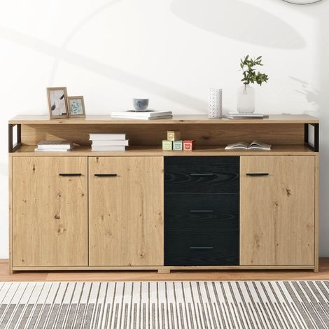 Buffet Desserte Commode avec 3 portes et 3 tiroirs, Commode Armoire de cuisine, Armoire polyvalente avec poignées en métal, Armoire de rangement pour chambre à coucher– 150 x 35 x75.9cm (1/5)