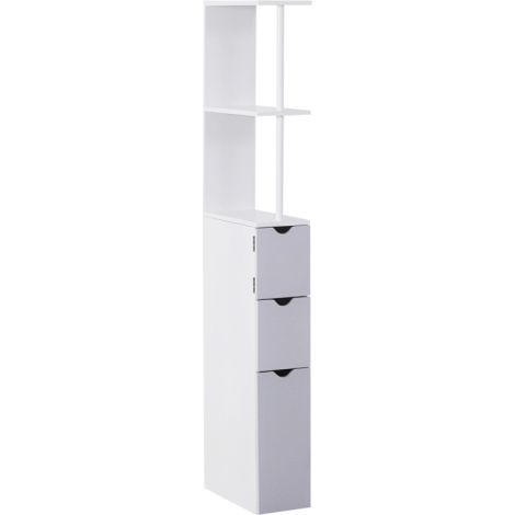 Tall Freestanding Bathroom Cabinet with 2-Tier Shelves and Drawers, Space-Saving Narrow Storage Unit in White and Grey Finish