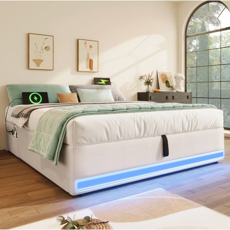 Polsterbett mit Stauraum 140x200 USB Typ-C LED Beige OKMYHOME (1/5)