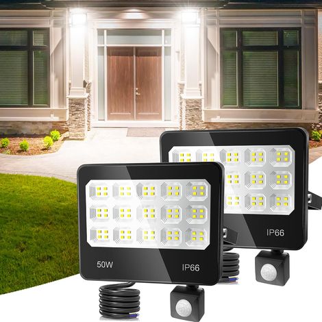 Projecteur Led Extérieur Detecteur de Mouvement, 2 Pièces 50W 5000LM IP66 Etanche Éclairage d'extérieur, 6500K Projecteur Led avec Détecteur Lampe de Sécurité pour Garage, Cour, Jardin (1/5)