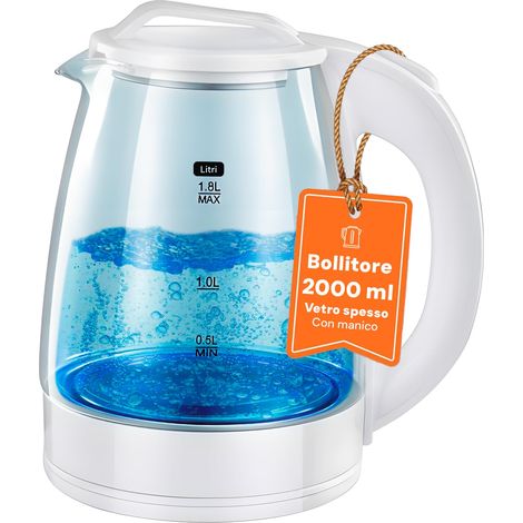Bouilloire électrique en verre 2 l - 1500 W - Bouilloire avec température réglable, arrêt automatique, poignée antidérapante et plaque en acier inoxydable - Théière blanche (1/5)