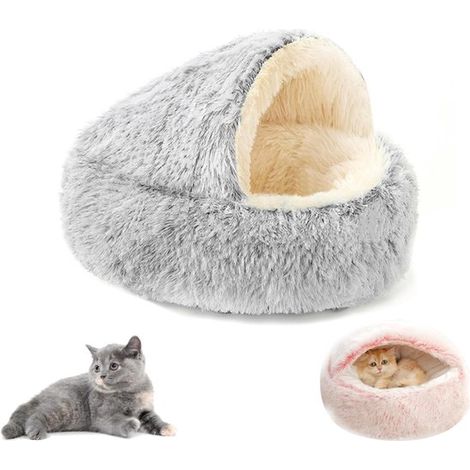 Panier pour chat - Maison pour chat - Convient aux chatons - Panier pour chats - Lit d'intérieur pour chats - Couchage pour animaux avec capuche - Petit modèle - 40 x 40 cm - Gris (1/4)