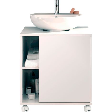Briebe Esencia Mueble Baño Bajo Lavabo Pie Armario Auxiliar para Lavabos con /sin Pedestal 64x59x45 Almacenaje Blanco