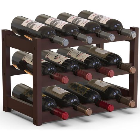 Cave à vin en Bois Bambou avec 12 Compartiments pour vin Champagne, Porte-Bouteille de Terre, Cave pour Coin Bar, Salon, Cuisine, bistrot, Restaurant, 43,5 x 24 x 30 cm (nois) (1/5)