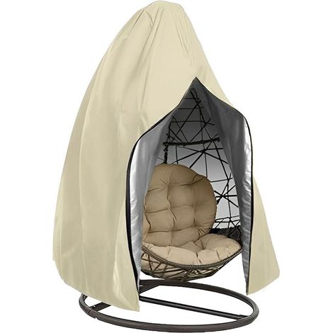 Housse de Chaise Suspendue, Oeuf Suspendu Exterieur Jardin Bache de Protection 210D Oxford Tissu Imperméable Housse de Protection Fauteuil Suspendu pour Jardin Patio (115x190cm,Beige) (1/5)