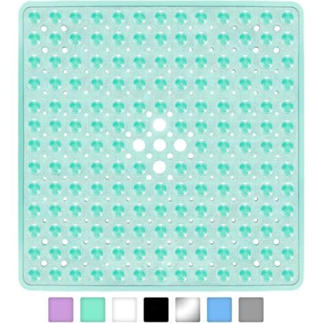 Tapis de douche 53 cm x 53 cm pour baignoire, tapis de bain carré, antidérapant avec trous de drainage, ventouses, sans BPA, latex, sans phtalates, lavable en machine, vert clair
