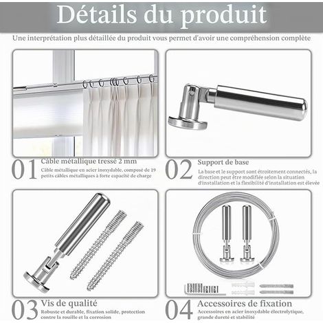 5 m Curtain Rod Kit, Steel Cable for Curtain, Stainless Steel Hanging Wire for Pictures, Shower Curtain, Curtain Rope, Nursery Wall Art Decoration (1/3)