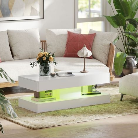 Tavolino basso con cassetti e LED, 120 x 50 x 42 cm, bianco HAVRYA (1/5)