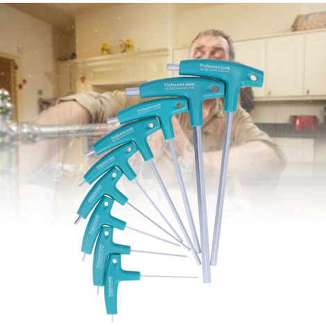 Clé En Forme De T - Clé Hexagonale Double Tête - Acier Chrome Vanadium 6150 - Pour Installation Meubles Et Entretien Automobile - 9 Pièces (1/5)