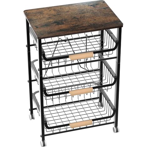 Stapelbarer 4-stöckiger Obstkorb und Ablage für die Küche mit Tablett, verschiebbarem Hohlmetallkorb und verschiebbarer Ablage (Schwarzes 4-stöckiges Regal) (1/5)