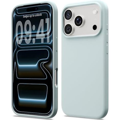 Coque en silicone liquide pour iPhone 17 Pro, coque souple antichoc, protection intégrale, vert menthe (1/5)
