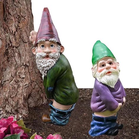 2 Pièces Nain de jardin, Résine, Imperméable, 5.2x3.8x10cm, Décoration terrasse pelouse