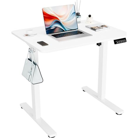 Elektrischer Höhenverstellbarer Schreibtisch 80x60cm Weißes Gestell Weiße (1/5)