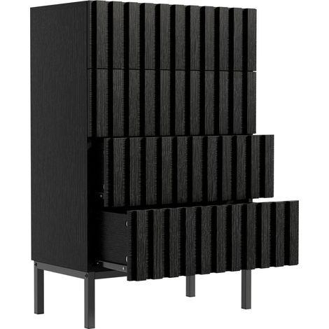 Schmale Kommode mit 4 Schubladen, 60x34,5x92cm, Schwarz (1/5)