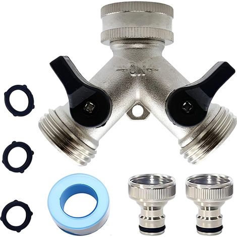Raccord en Y à 2 voies : Raccord en Y à 2 voies 3/4 pouce, double robinet, adaptateur pour machine à laver et tuyau d'arrosage (1/4)