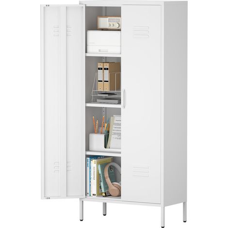 CHICFURN Armario metálico de almacenaje 70x35x160 cm blanco, 2 puertas, estantes regulables (1/5)