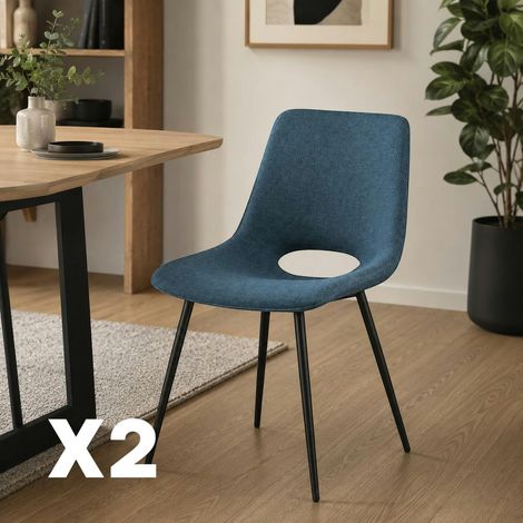 Chaise tissu bleu à dossier ouvert (lot de 2) LORA (1/5)