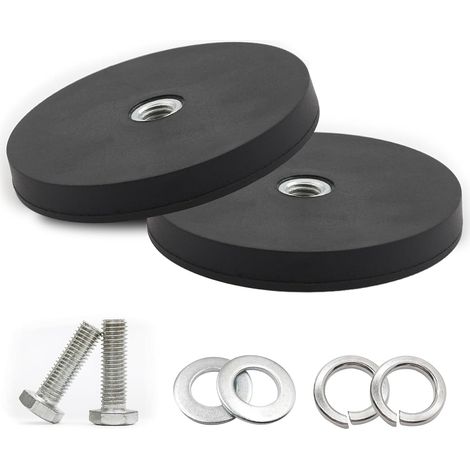 Lot de 2 aimants ronds en néodyme caoutchoutés Ø 88 mm Capacité de charge 55 kg (1/5)