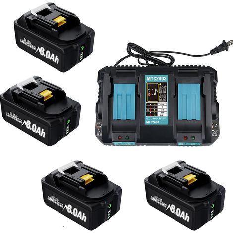Batterie lithium longue durée 4 x 18 V 8 Ah et chargeur rapide pour outils et batteries Makita 18 V, chargeur double port 18 V DC18RD compatible avec Makita BL1860B BL1850B BL1840B BL1830B DC18RC (1/5)