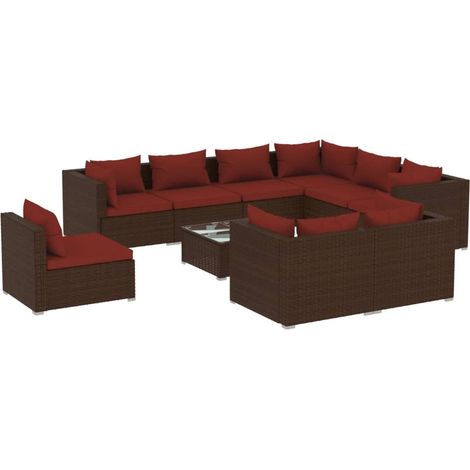 Set muebles de jardín 10 pzas y cojines ratán sintético marrón vidaXL (1/5)
