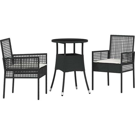 Ensemble de salle à manger pour jardin 3 pcs，Salon de jardin Noir Poly rotin CFW85813 (1/5)