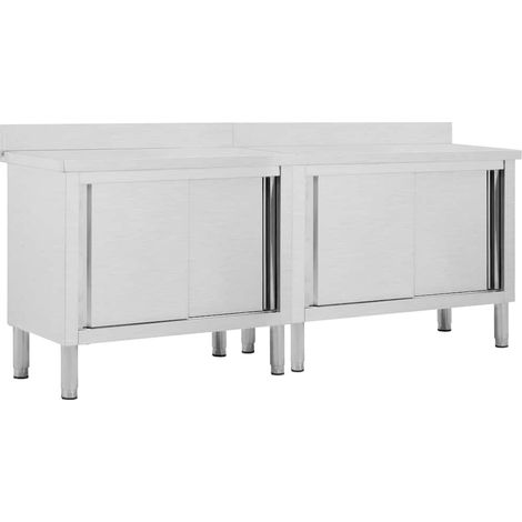 Arbeitsschränke mit Schiebetüren 2 Stk. 200x50x(95-97) cm Edelstahl vidaXL