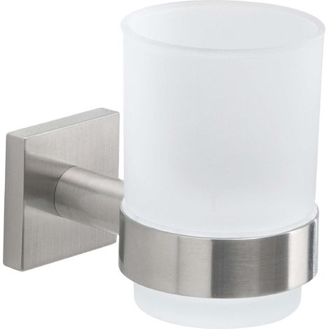 Gedy Portaspazzolino Da Parete Fuji Spazzolato In Acciaio Inox E Vetro Satinato