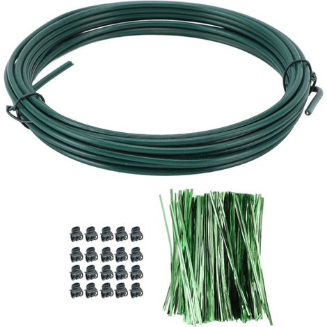 1 rouleau de fil de fer pour plantes de 3 mm, 800 attaches torsadées pour plantes, 20 clips, tuteurs de support flexibles et sécables pour fleurs et légumes de jardin, 6 m/19,7 pieds (1/5)