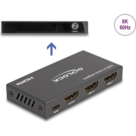 Delock Conmutador HDMI 2 x entrada HDMI a 1 x salida HDMI 8K 60 Hz