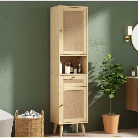 Meuble colonne de salle de bain 40x30x166 cm en MDF naturel, avec rangement, FloraGrace (1/5)