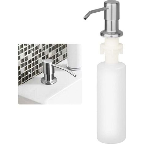 Distributeur Savon Liquide Encastrable avec Bouteille 300ML, Distributeur Savon de Mousse Evier, Distributeur Liquide Vaisselle Cuisine, Distributeur de Détergent En Acier Inoxydable pour Bains (1/3)