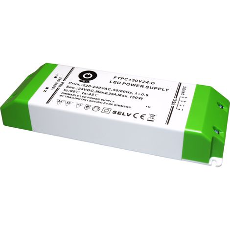 FTPC150V24-D: Alimentatore LED 24V/6.25A 48-150W CV, custodia sottile in plastica, TRIAC AC DIMMERABILE