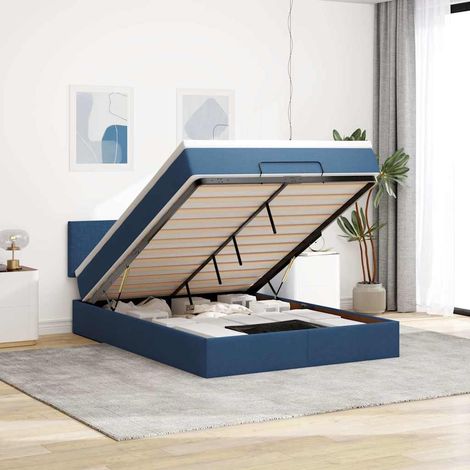 VidaXL Cadre de lit ottoman avec matelas bleu 140x200 cm tissu (1/5)