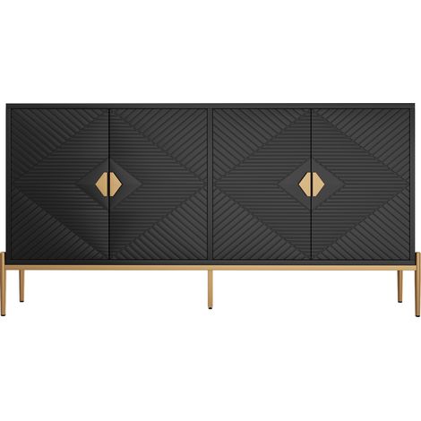 Credenza moderna nera 162 x 40 x 80 cm con 4 ante, in MDF e PB (1/5)