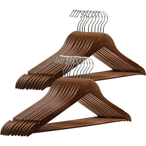 Lot de 20 Cintres en Bois Massif avec Rainures Cintres Vintage à Barre Rotation à 360° pour Robe Chemise Soutien-Gorge Pantalon Manteau