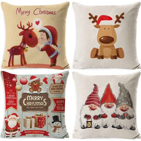 4 Housses Coussin Noel 45x45 cm Deco Canapé Taie d'oreiller en Lin et Coton Deco Noel Interieur Maison (1/5)