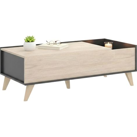 Dmora - Couchtisch Cuna, Wohnzimmer-Zeitungsständer mit Ablagefach, niedriger Couchtisch, 99 x 60 x 41 cm, Anthrazit und Eiche