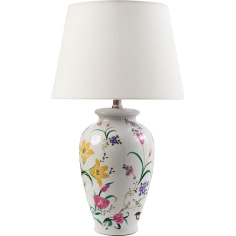 Lámpara de mesa elegante con base de porcelana con diseño floral pantalla de campana de lino iluminación blanco Acrosso