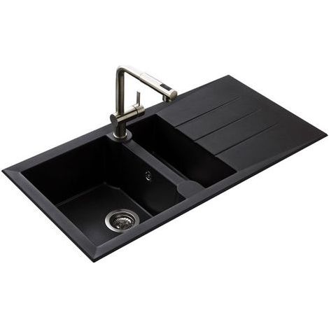 Kümbad – Évier résine noir moucheté 1 bac 1/2 – Évier à encastrer avec égouttoir réversible – Bonde incluse – Dimensions 1000x500mm