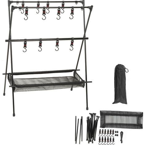 Tragbarer, zweistöckiger Camping-Aufbewahrungsorganizer mit Netztasche und Haken (1/5)