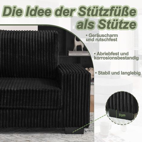 Canapé d'angle réversible en L – Sofa 4 places, 256,5 x 133,5 x 89 cm, tissu velours côtelé moderne, module avec ottoman ovale, 2 oreillers fournis, parfait pour séjour, studio ou espace pro, noir. (1/5)