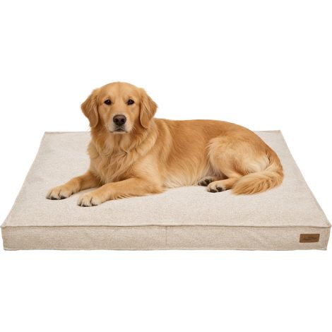 UNHO - Coussin pour chien orthopédique - Housse en lin aéré déhoussable et lavable - Rembourrage en mousse haute résilience - Confort optimal pour animaux - Beige XXL 118x89x12cm