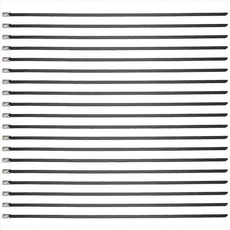 Attache de câble métallique noire, 100 pièces de 30 cm, collier de serrage inox 304, lien de fixation résistant, serre-câble robuste pour usage intensif. (1/5)