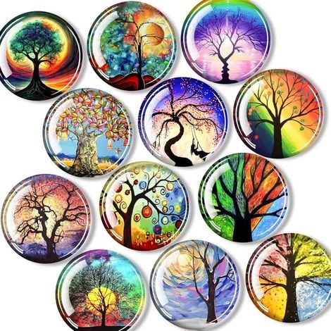 12 Pièces Aimant Frigo Arbre de Vie, Magnets Ronds Décoratifs pour Tableau, Maison, Bureau, Réfrigérateur et Casier. - Arbre de Vie (1/5)