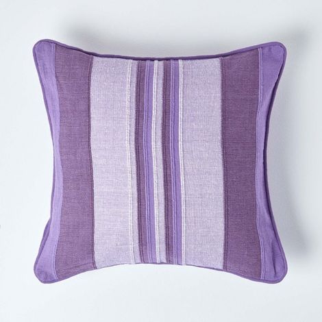 HOMESCAPES Cotton Striped Mauve Cushion Cover Morocco, 45 x 45 cm